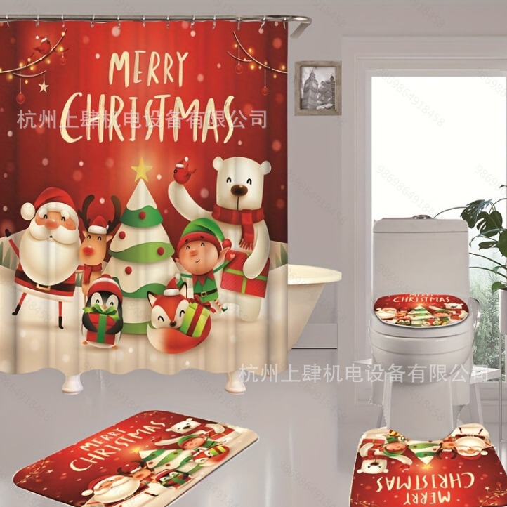 Cross-Border Amazon Red Santa Claus Shower Curtain Bathroom Toilet Shower Curtain Shower Cover Curtain Door Curtain Temu Cross-Border Amazon Red Santa Claus Shower Curtain Bathroom Toilet Shower Curtain Shower Cover Curtain Door Curtain Temu