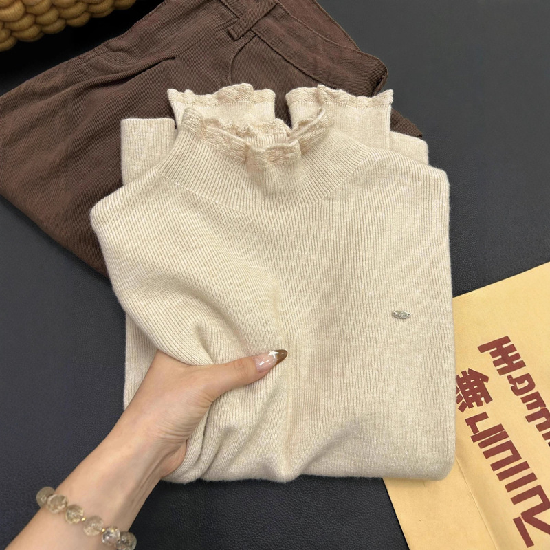 Korean-Style Ruffled Half-Turtleneck Knit Sweater for Women, New Autumn and Winter Slim-Fit Base Layer Top, Layered Outfit with Vest Set