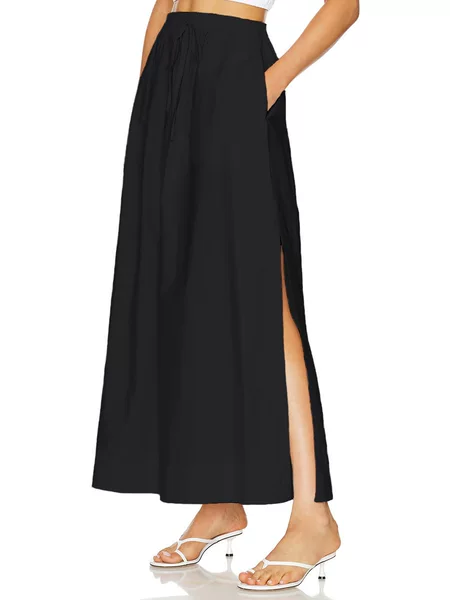 Cross-Border Women's Clothing Amazon Cotton Pocket Skirt 2025 Autumn and Winter New High-Waisted Slit Tie Long Skirt Manufacturer