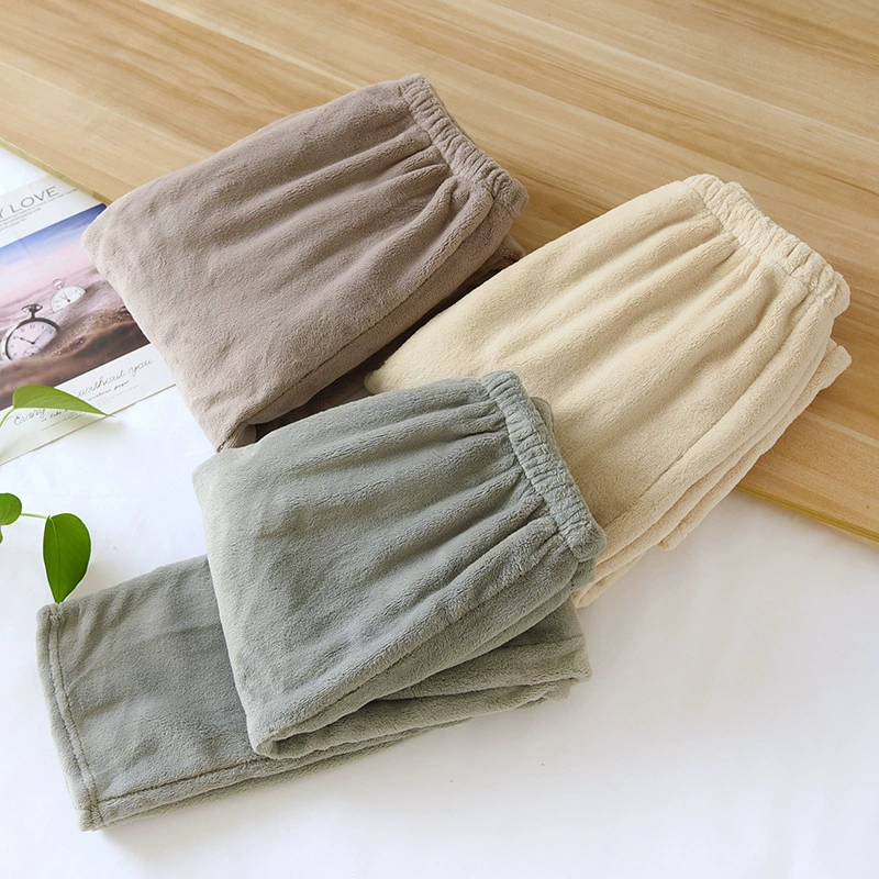 Фланелевые Пижамные брюки, женские утолщенные теплые брюки, однотонные коралловые флисовые брюки в японском стиле, осенне-зимние домашние брюки, Свободные теплые брюки