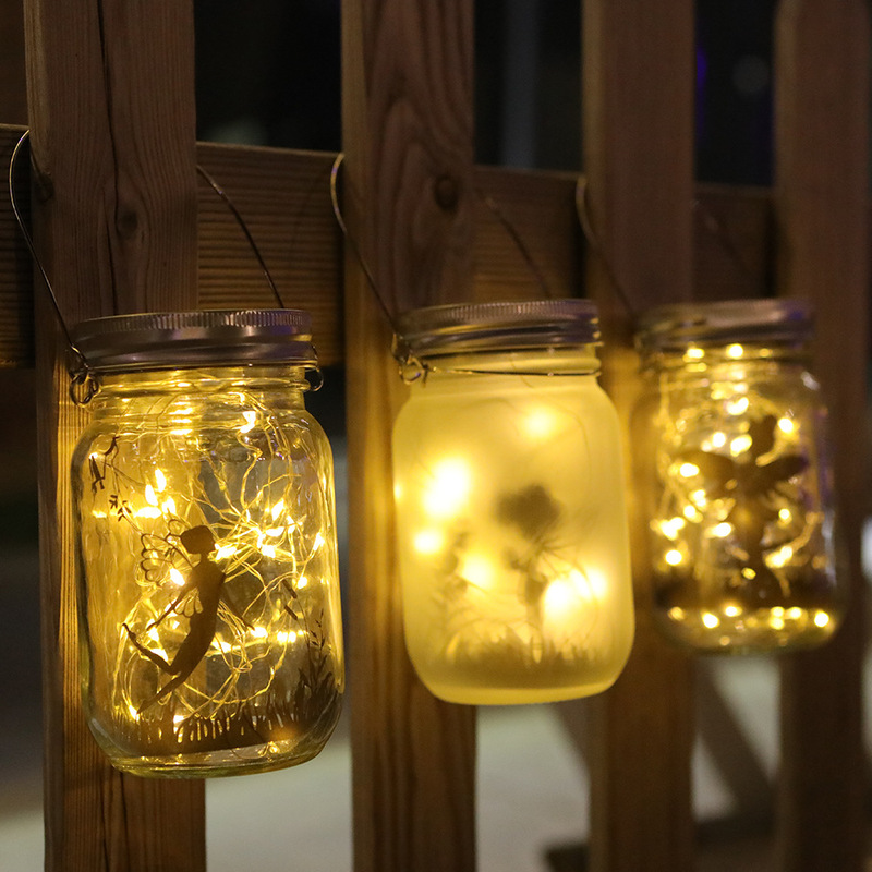Amazon Solar Frosted Mason Bottle Lamp Outdoor Waterproof Glass Bottle Jar Lamp DIY Star Wishing Bottle Garden