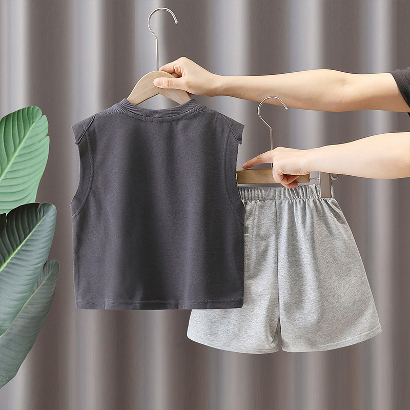 5601 traje de chaleco para niños 2025 nuevo estilo estilo occidental bebé verano sin mangas ropa niño verano traje de dos piezas marea