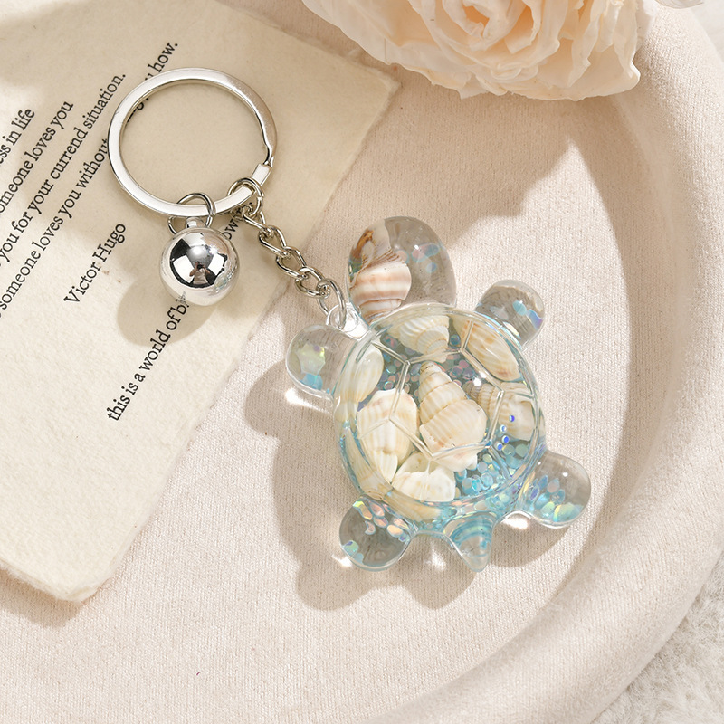 Creative Small Conch Quicksand Turtle Keychain Cute Girly Heart Bag Pendant Acrylic Accessory Car Keychain