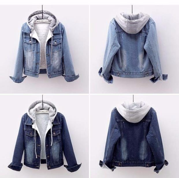 Plush Denim Jacket for Women Spring & Fall New Short Korean Style Long-Sleeved Slim Hooded Jacket for Students Versatile Retro