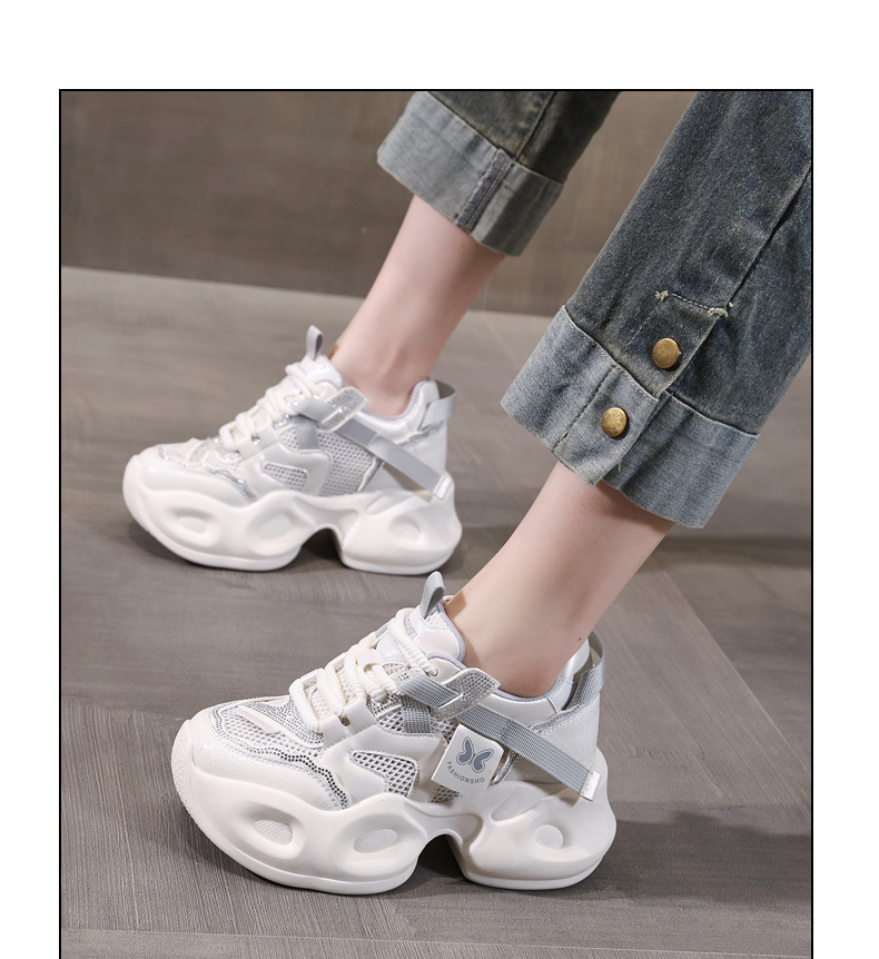 Giày sneaker nữ đế dày lưới thoáng khí đính đá rhinestone — Màu be chi tiết 15