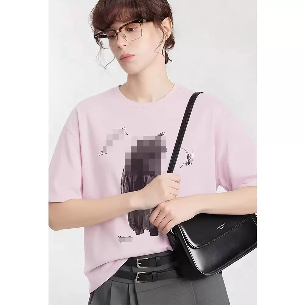 四媛 童趣简笔画生肖小马印花短袖女2026新款圆领宽松T恤上衣9532