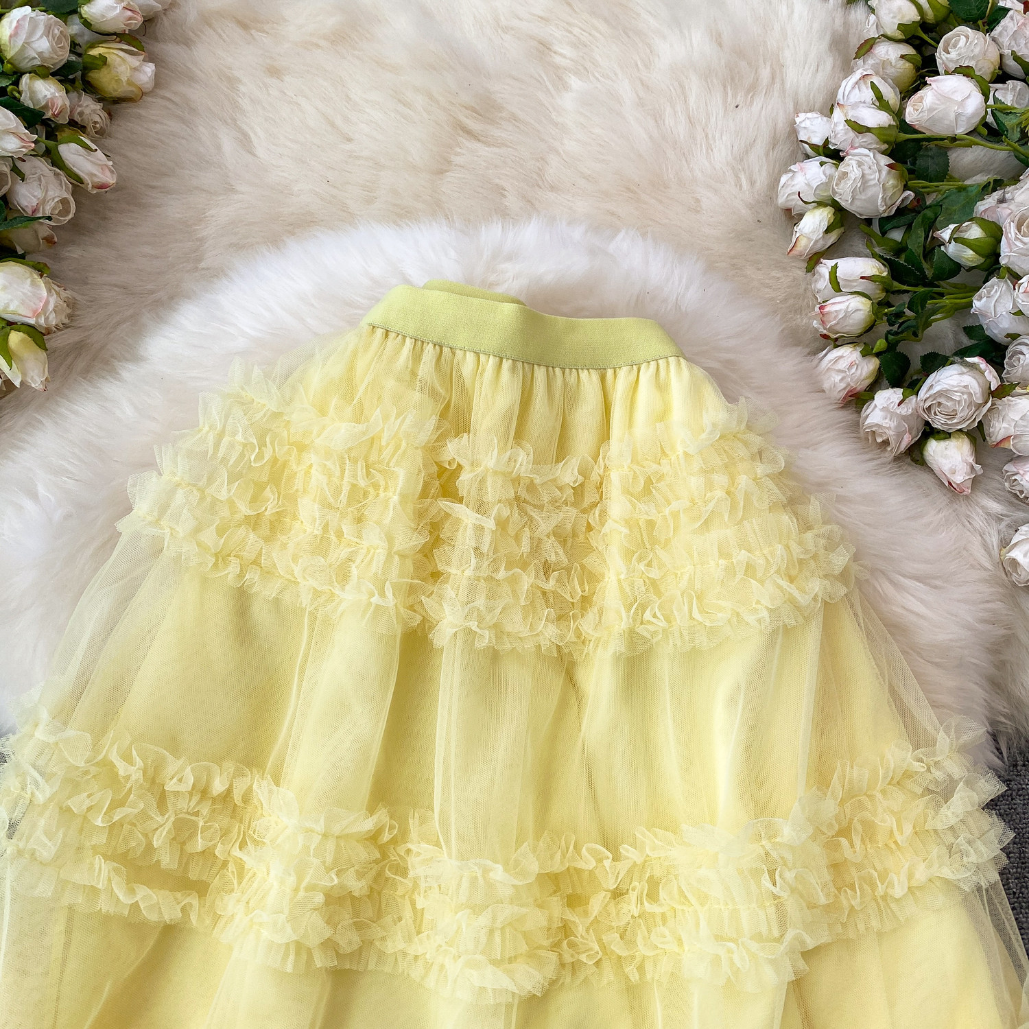 Fairy Romantic Style High-Waisted Ruffle Skirt For Women Sweet And Youthful Slimming Cake Skirt For Summer_ecoleips.com