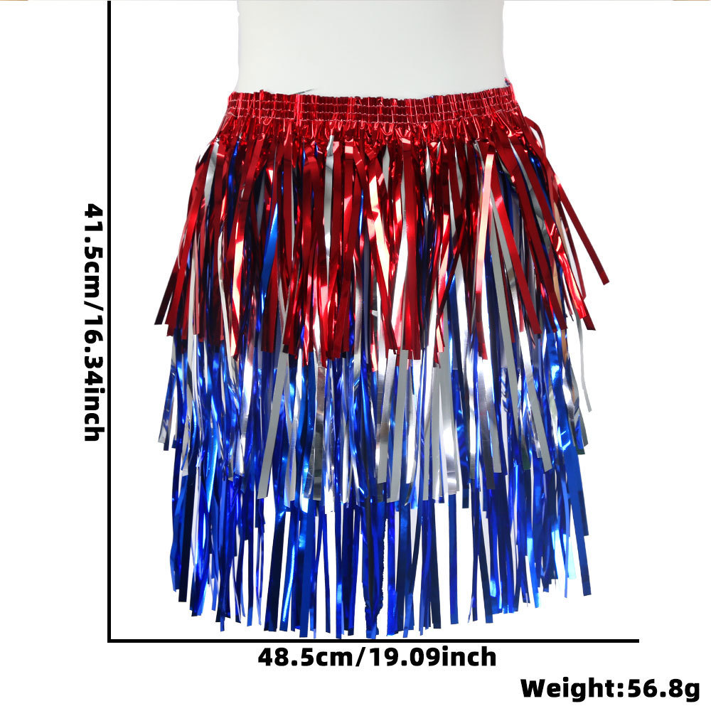 Nueva ropa de fiesta del Día de la Independencia rojo, plata, azul, sombrero de seda lluvia, peluca, desfile del Día Nacional de los Estados Unidos, vestido de seda lluvia de colores