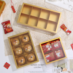 Golden translucent frosted egg yolk cake box New Year snowflake cake gift box nougat cookie candy packaging box