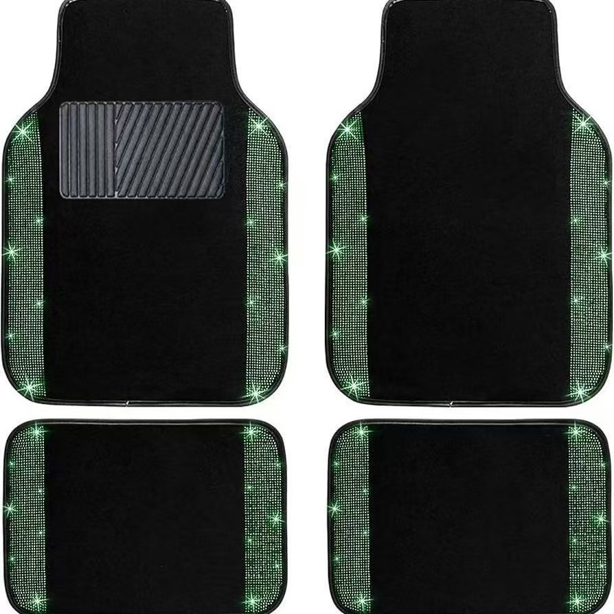 Cross-border universal car floor mats, velvet with sparkling rhinestones, full crystal anti-slip PVC car interior floor mats