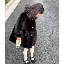 儿童皮草外套水貂绒皮毛一体女童中长款千金风韩版厚环保毛毛大衣