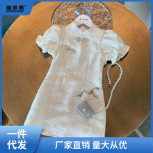 旗袍女童碎花网红改良旗袍裙儿童风女宝宝夏季短袖中式汉服唐装