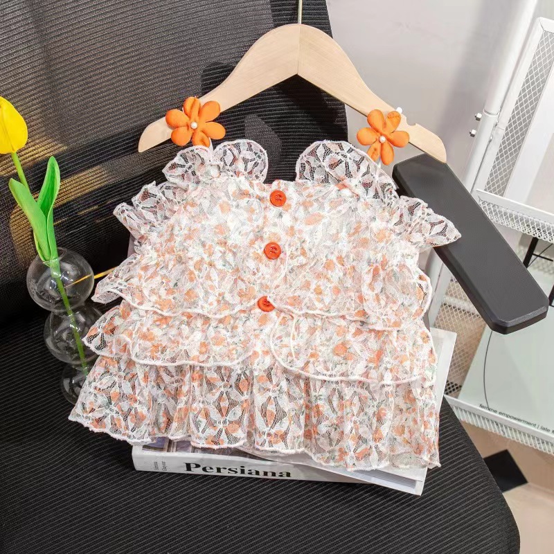Girls' summer vest camisole, stylish and trendy floral print, fresh and cute chiffon cake doll top