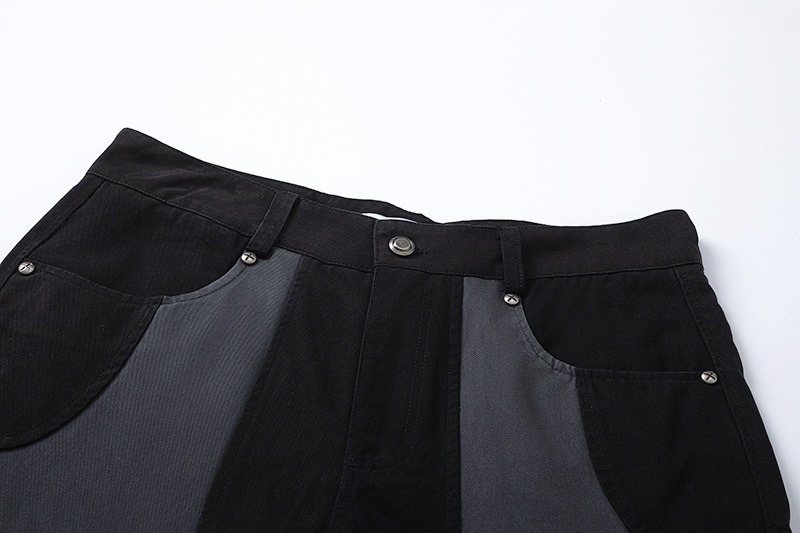 Modern Men's Jeans Colour Blocked Irregular Split Trousers_voghion.com