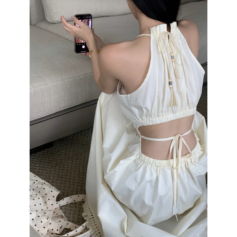 목 교수형 슬링 원피스 어린이 여름 디자인 센스 할로우 아웃 오픈 허리 슬리밍 우아한 해변 휴가 원피스