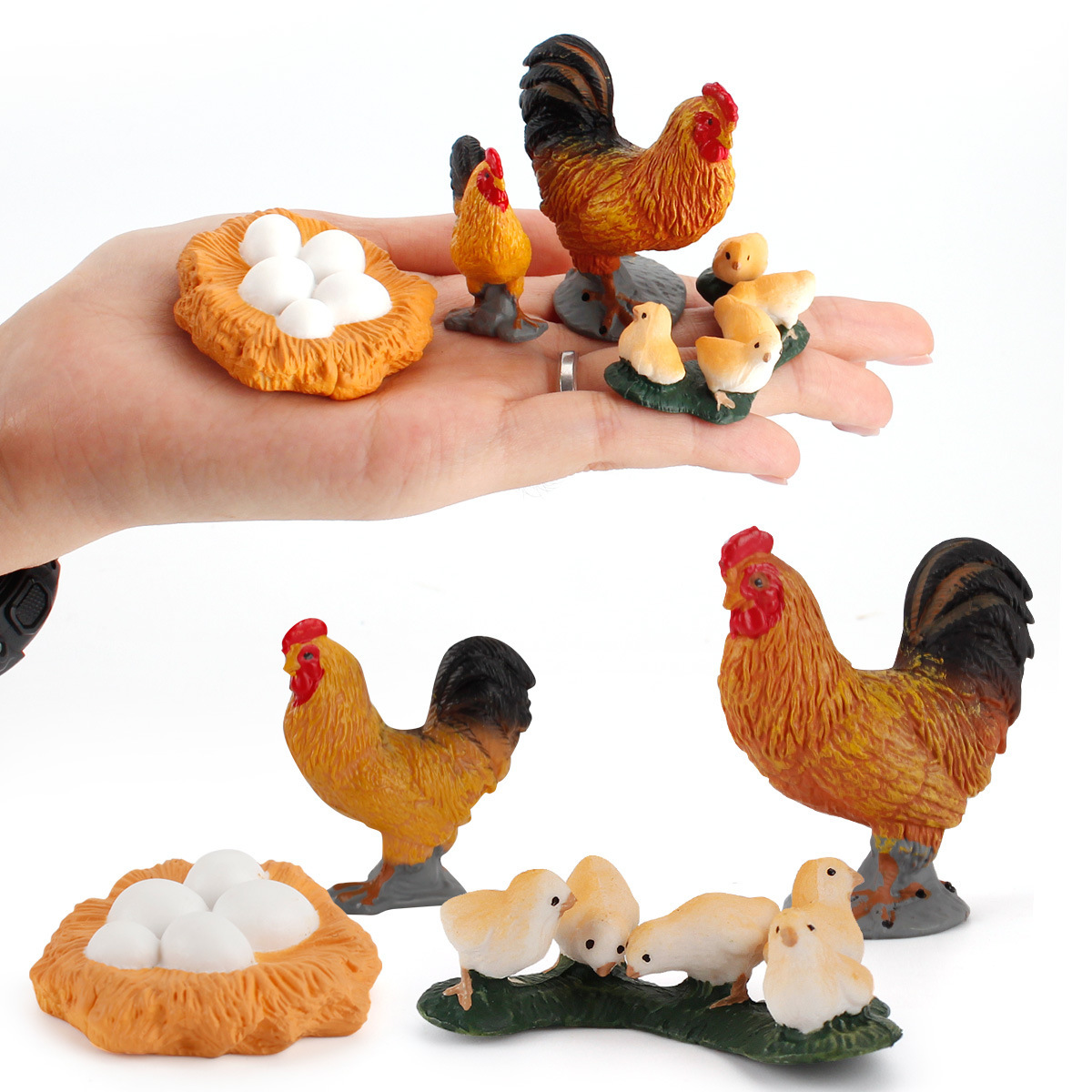 Ciencia y educación transfronterizas para niños Simulación cognitiva Ciclo de crecimiento de plantas y animales Juguetes Gallo Gallo modelo de cisne blanco y negro