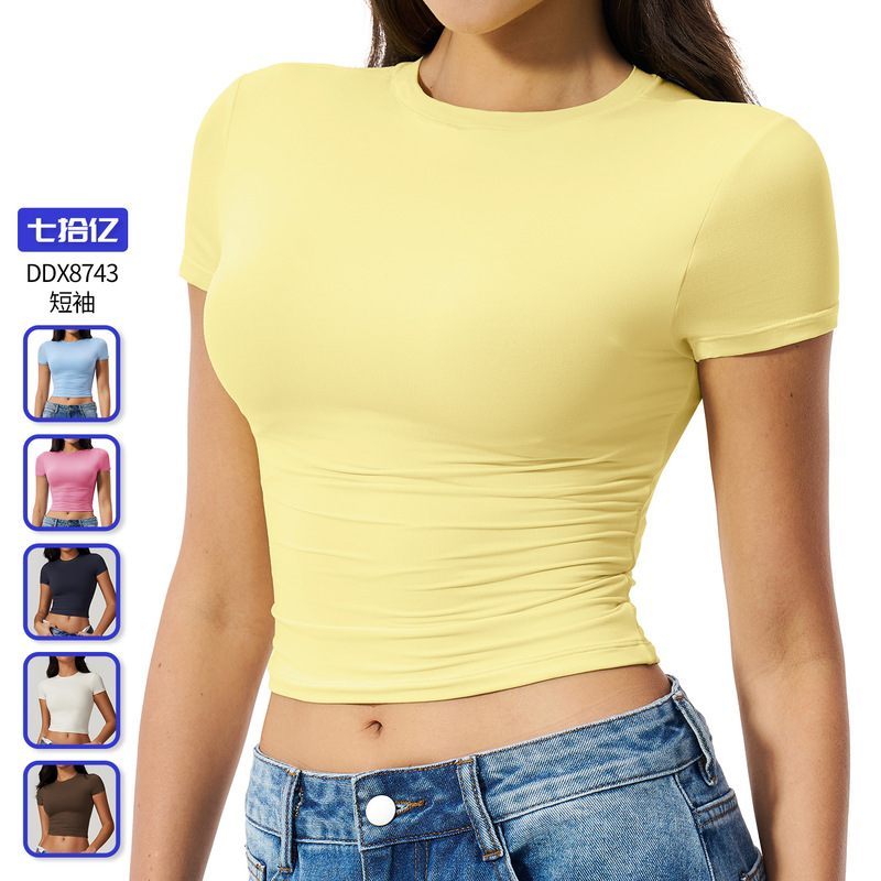 Cross-Border Casual Versatile Tight-Fitting Quick-Drying Fitness Tops Yoga Clothes Running Pilates Sports T-Shirt Short-Sleeved 8743