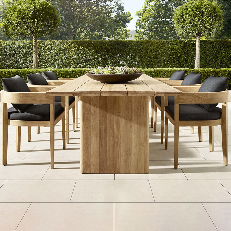 Mesa de comedor de madera maciza y silla patio al aire libre teca anticorrosión apenado Jardín de la villa ocio al aire libre ratán mesa de comedor de madera maciza y silla