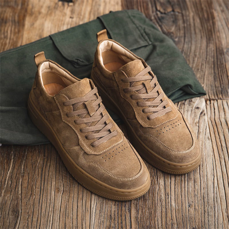 2024 новые ретро-дикие модные туфли из натуральной кожи с толстым подошвом увеличенные повседневные туфли для мужчин-картонных туфель из фланговой кожи 0288