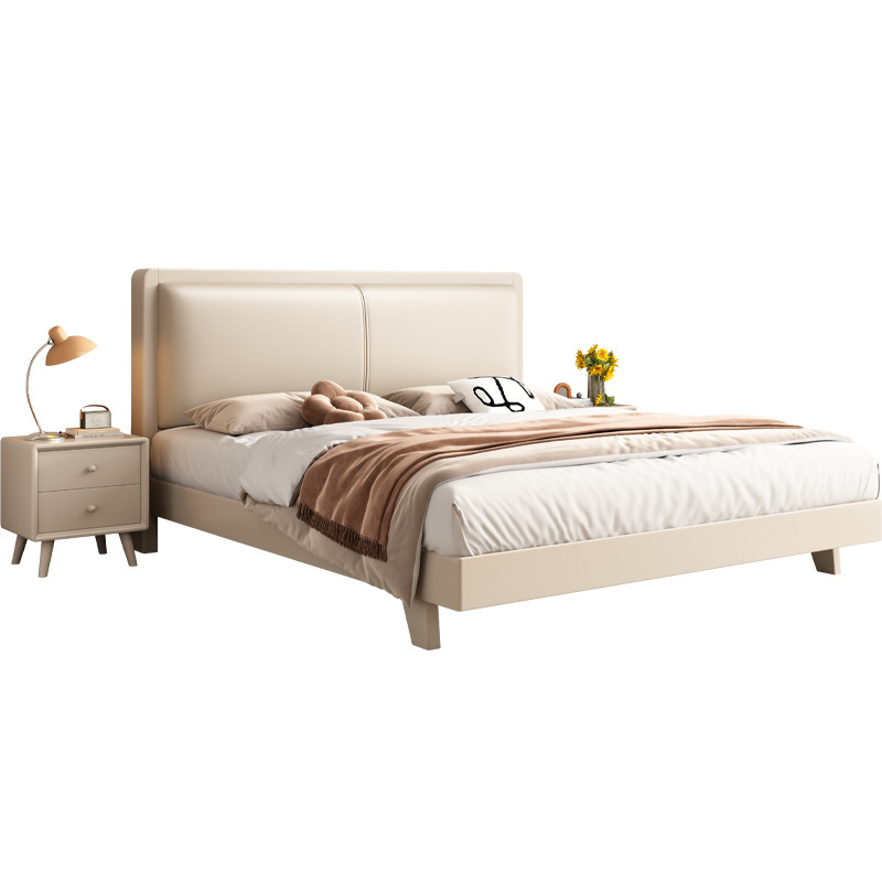 Cama silenciosa de estilo crema blanca nórdica moderna simple cama de madera maciza 1.5m 1.8 cama principal cama económica