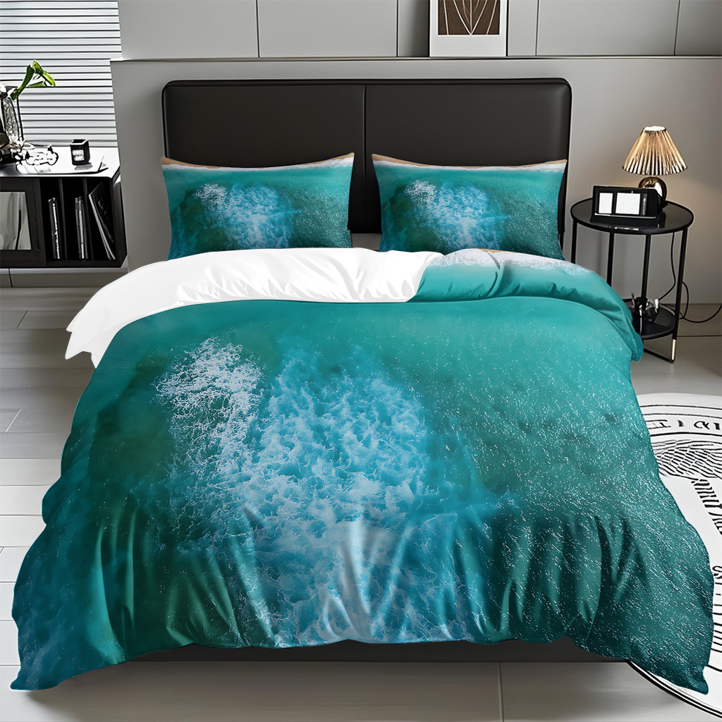 TEMU / JIT Amazonas textiles caseros transfronterizos hermosa vista al mar HD conjunto de edredón de impresión digital para diseñar