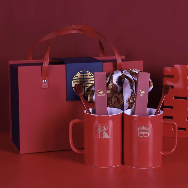 Taza de enjuague de boda, un par de tazas de cepillo de dientes de boda rojas, tazas de cepillo de dientes de boda, set de tazas de dientes de boda