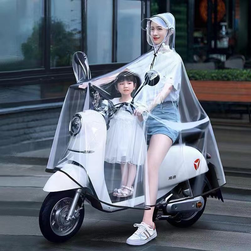 透明雨衣电动车摩托车雨披防暴雨成人男女全身加大加厚雨衣双帽檐|undefined