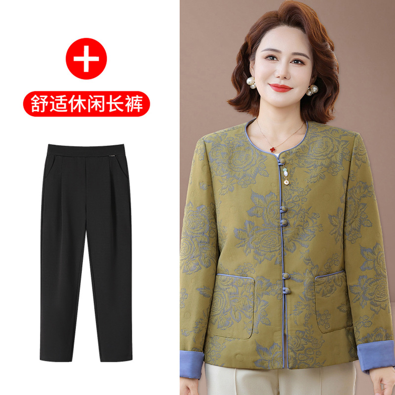中年妈妈秋装外套复古印花上衣大码中老年女春秋开衫夹克2025新款|undefined
