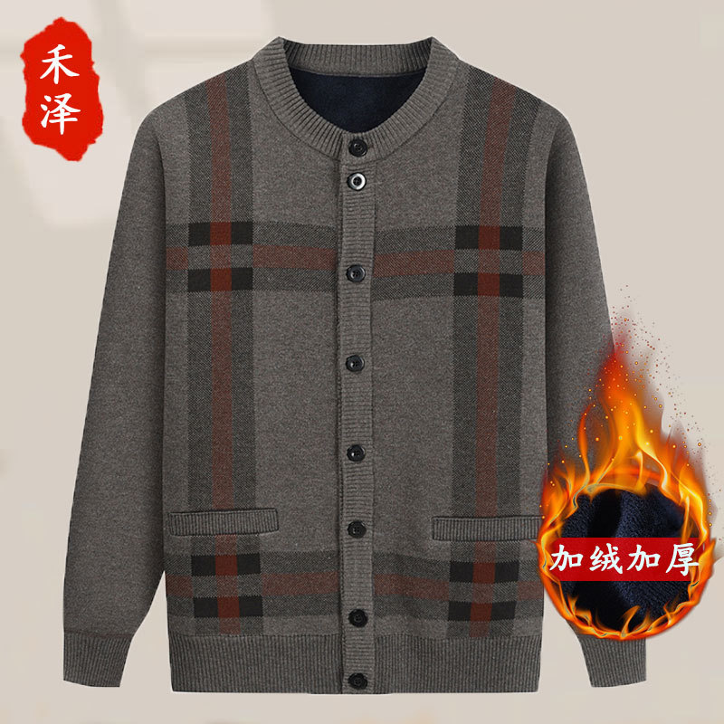 Middle-aged Dad Sweater Cardigan Men's Autumn and Winter Cashmere Jacket Knitwear Top Grandpa Clothes for the Elderly