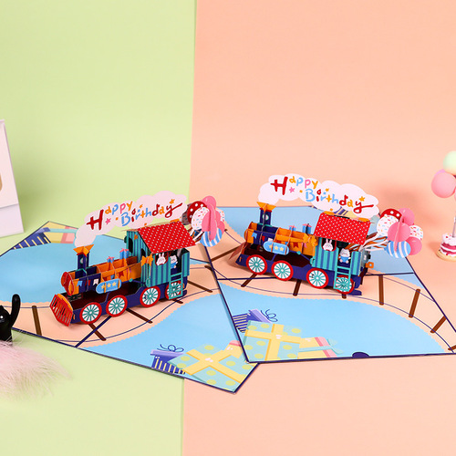 Birthday train 3D three-dimensional greeting card exquisite birthday gift creative birthday blessing message card ins birthday greeting card