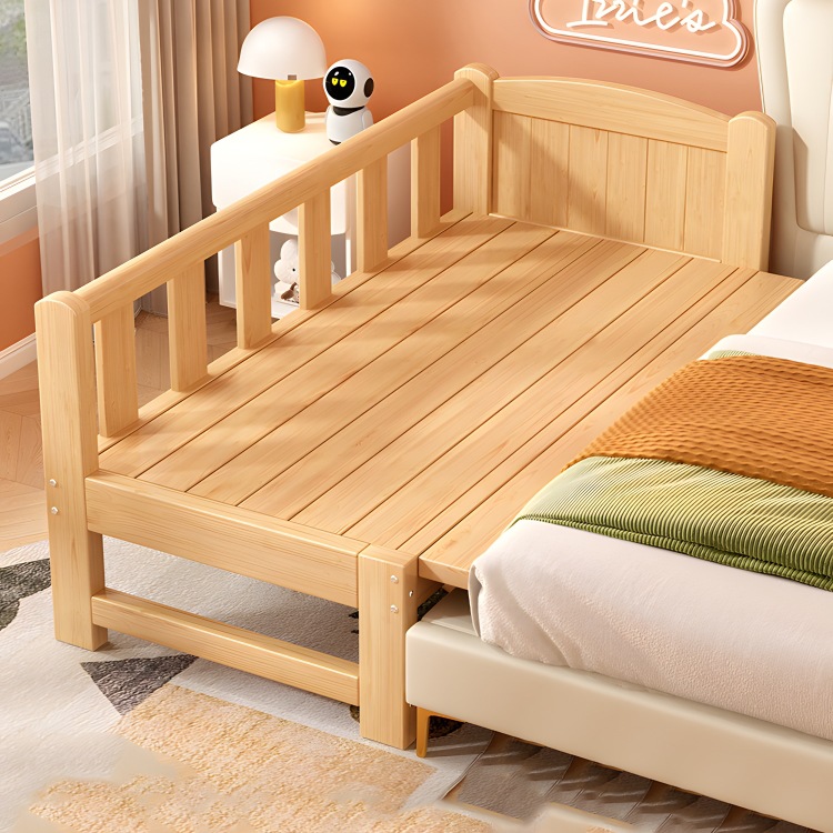 Solid Wood Children's Bed with Guardrails, Infant Splicing Bed, Widened Bedside Bed, Single Bed for Boys, Girls and Adults