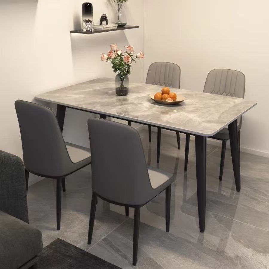 Nordic Slate Dining Table and Chair Set, Light Luxury Modern Minimalist Rectangular Table for Small Apartments, Home Dining Table