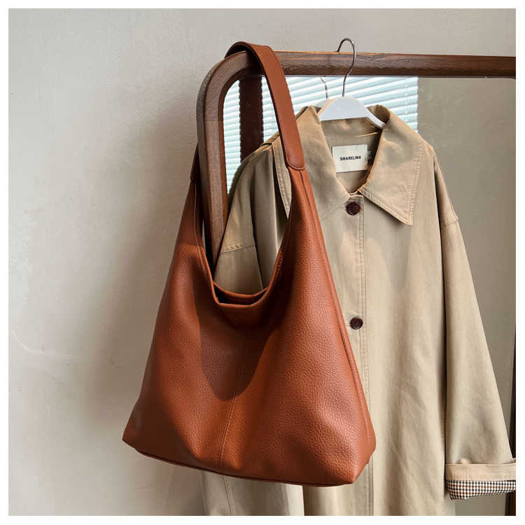 Túi xách nữ cỡ lớn kiểu xô đeo vai chất liệu PU cao cấp tiện đi làm — Kaki, Màu cà phê, Màu nâu, Màu đen chi tiết 26