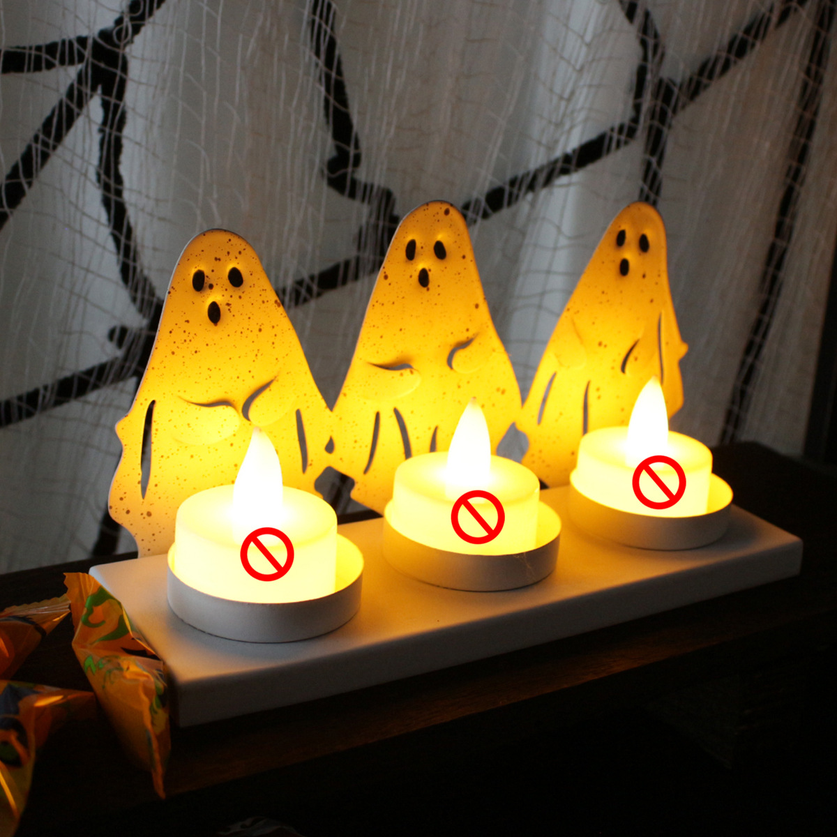  dedicated to ghost candlestick iron ornaments Halloween decorations ghost festival atmosphere candlestick home desktop ornaments