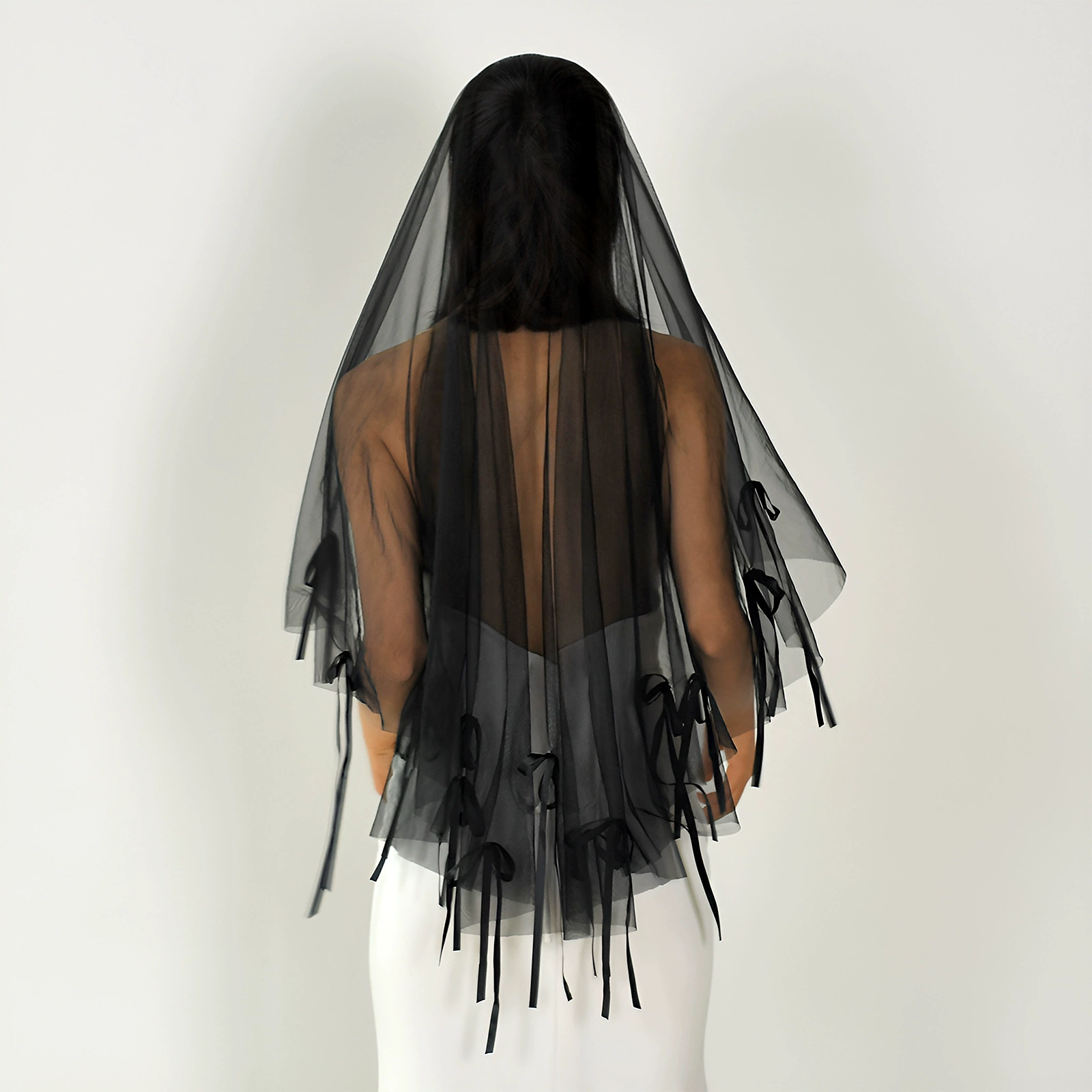 Мужское/женское? bow single layer bridal veil wedding photo style beaded black hairless comb veil M139