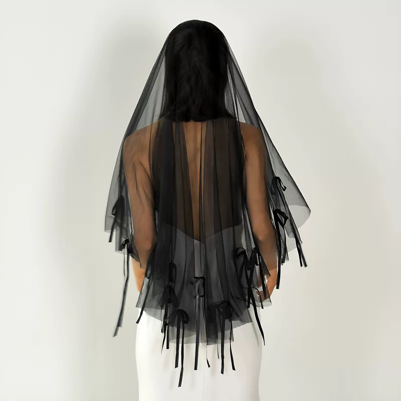 Мужское/женское? bow single layer bridal veil wedding photo style beaded black hairless comb veil M139