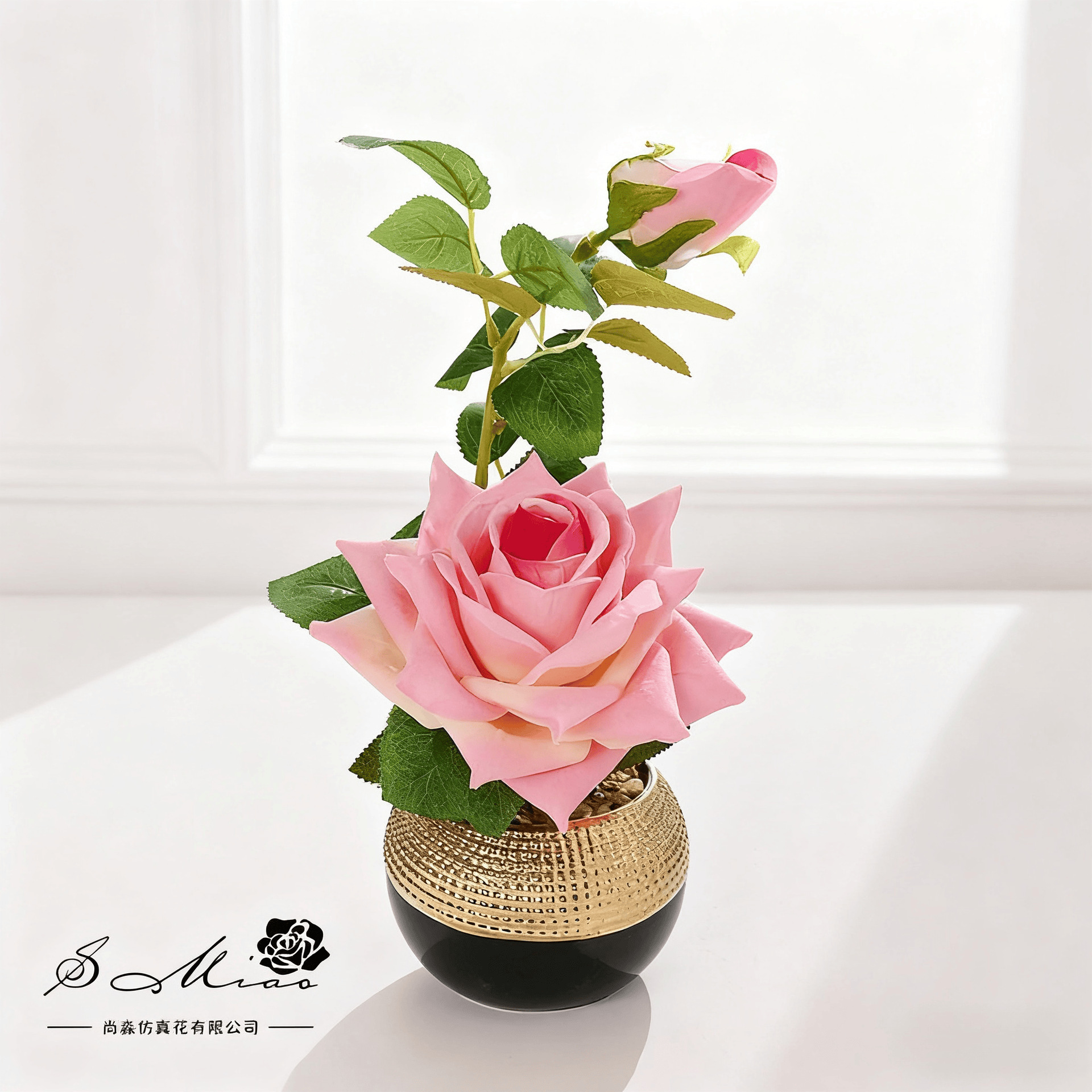 Flores falsas bonsái de rosas de alta gama de estilo europeo simulación de flores de moda decoración creativa decoración de plantas verdes artificiales simulación de macetas image 1