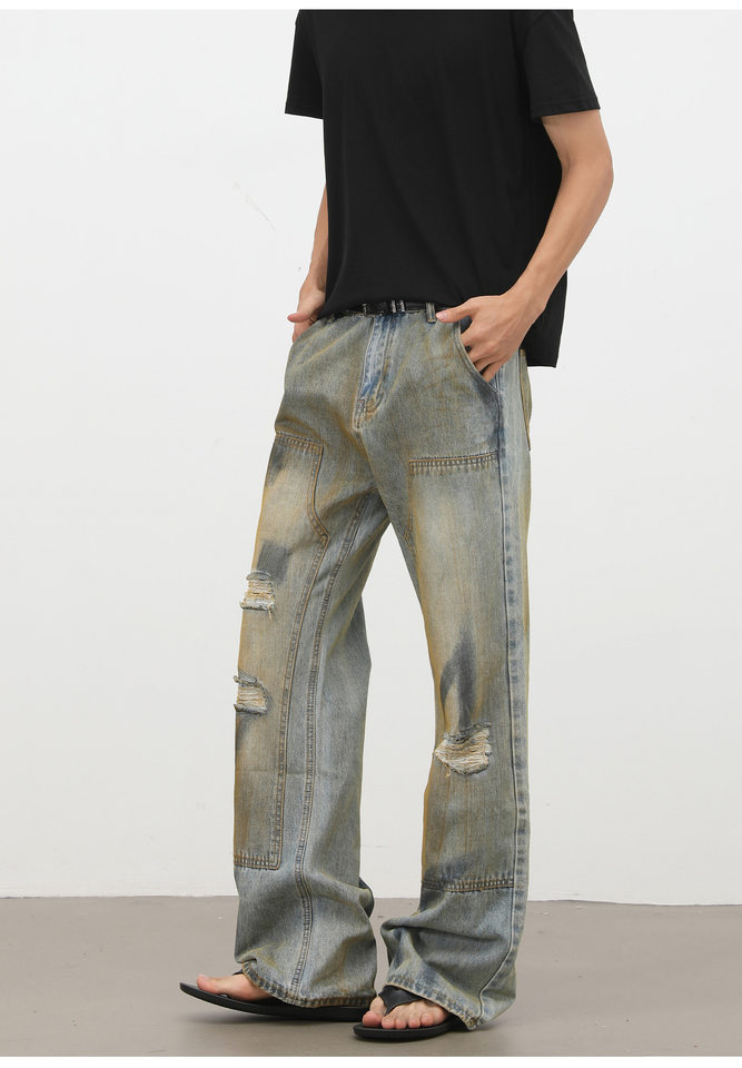 Quần jeans nam dáng ống loe nhẹ cạp vừa phong cách đường phố — Màu xanh dương chi tiết 9