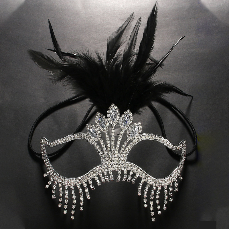 欧美热卖羽毛面具万圣节镶钻流苏面试舞台表演配饰女mask|undefined
