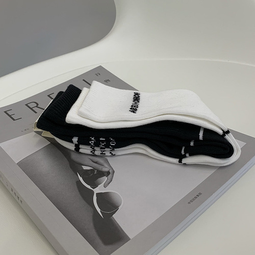 Plusox Women's Knee-High Socks for Autumn/Winter, Outdoors, Trendy, Ins Inspired, Cute Letter Striped, Japanese Style, Long Socks for Men