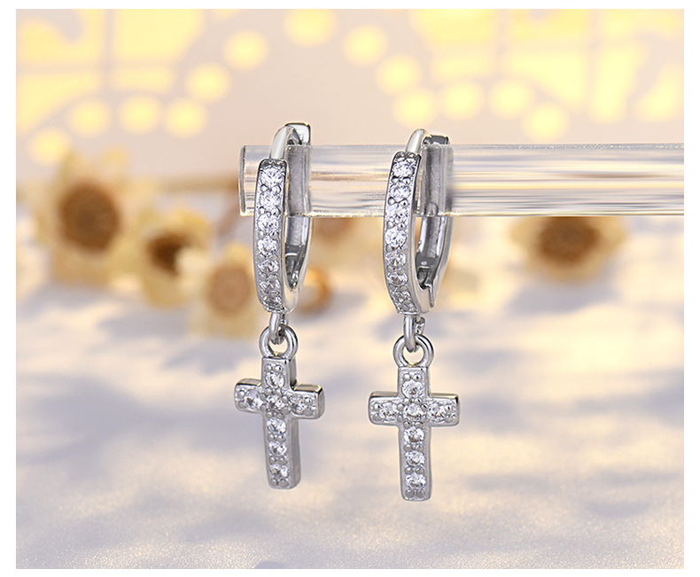 1 Pair Quantity 1 Pair Simple Style Cross Plating Copper Zircon Drop Earrings