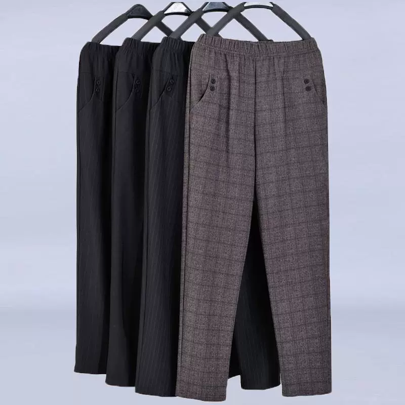 Черные брюки женские весенние и осенние прямые брюки женские подвески повседневные мамы брюки женские брюки 2024 Весна среднего и пожилого возраста клетка X20