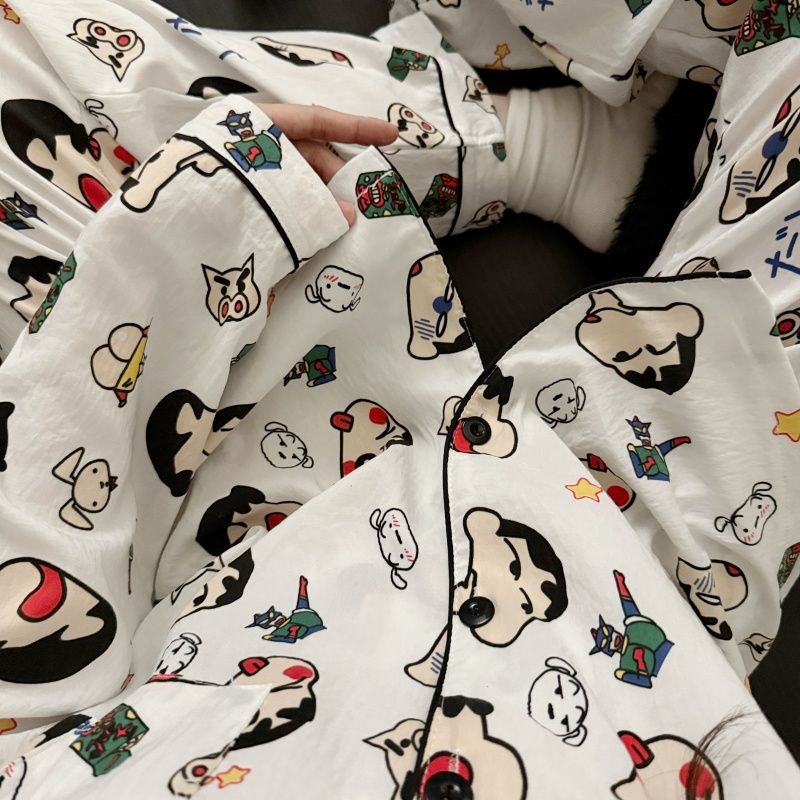 Venta al por mayor transfronteriza otoño nuevo estilo caliente pijamas de algodón de la nube pantalones de manga larga de las mujeres solapa linda rebeca dulce servicio a domicilio