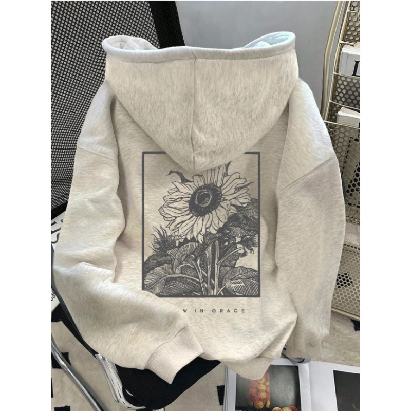 New cross-border foreign trade sunflower print hoodie jacket, high-quality fashionable versatile top, casual sweatshirt