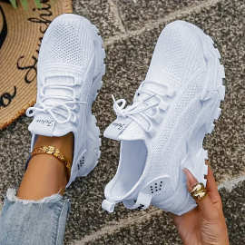 鞋子女新款大码运动鞋跨境增高鞋浅口系带女鞋轻便sneakers单鞋43