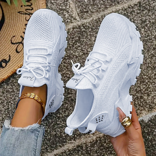Women's New Plus Size Sports Shoes Cross-border Height Increasing Shoes Loose Mouth Laced Women's Lightweight Sneakers Single Shoes 43