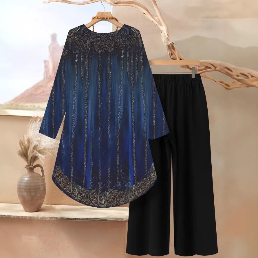 Women's Casual Printed Pant Set Loose-fitting Plus-size Outfit_voghion.com