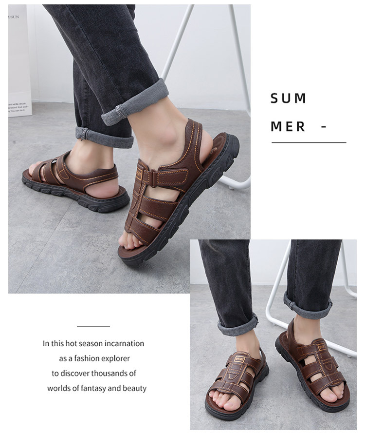 Men’s Adjustable Hook Loop Two-Wear Casual Sandals, Thick Non-Slip Rubber Sole Walking Slide_vogvips.com