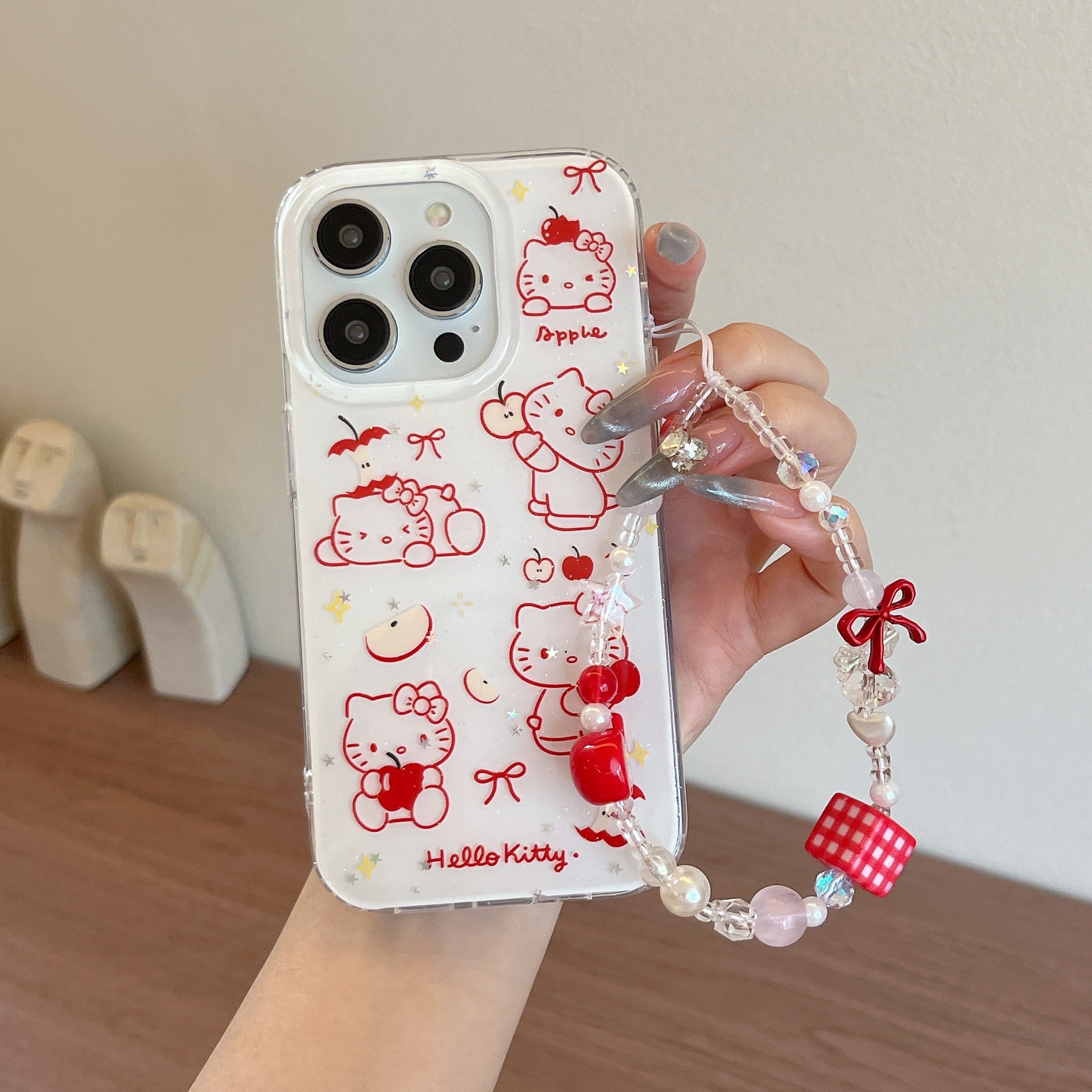 Líneas simples y lindas Apple KT para Apple 15/16 funda para teléfono móvil 14ProMax cadena 16Pro chica 13