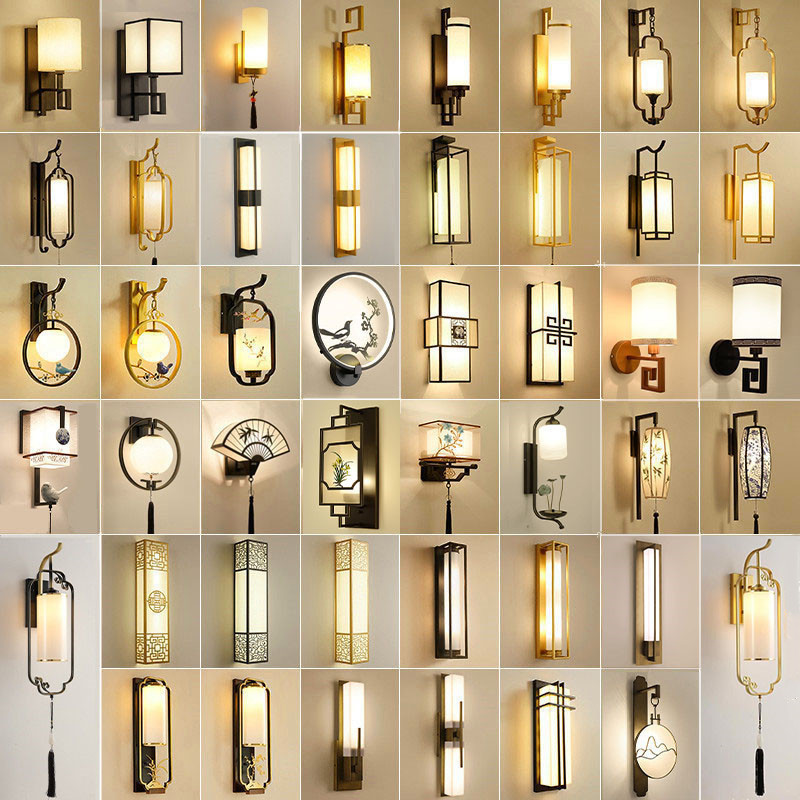 New Chinese style wall lamp living room background wall modern minimalist hotel bedroom bedside lamp stair corridor lamp antique